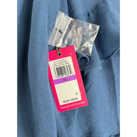 Vince Camuto Blue Ruffle Sheer Sleeve Chiffon V Neck Blouse 2X XXL Plus Size - Picture 13 of 16